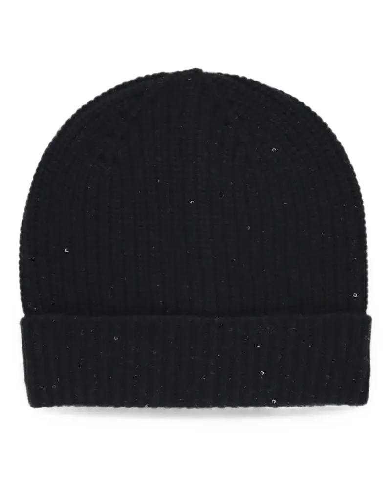 PANICALE Cashmere sequin-embellished ribbed beanie hat - Schwarz Schwarz