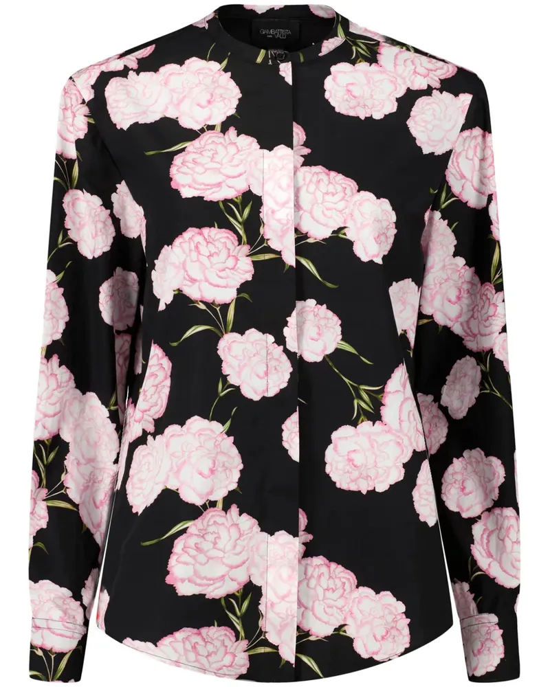 Giambattista Valli Kragenloses Hemd mit Blumen-Print - Schwarz Schwarz