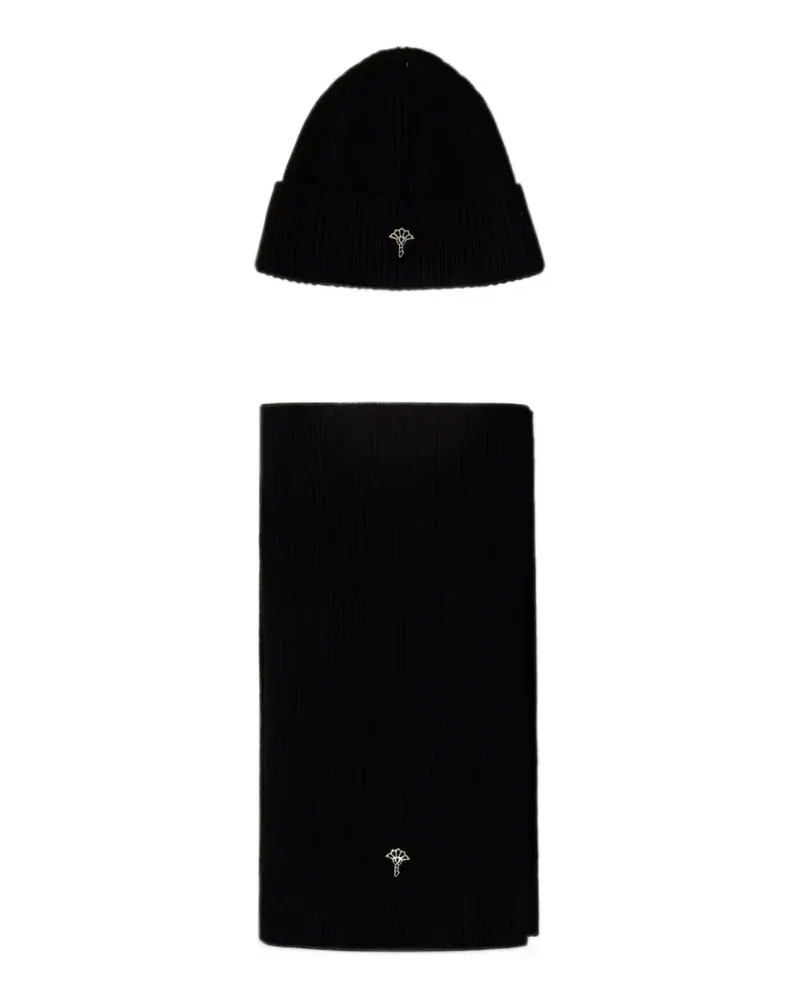 JOOP! Set aus Beanie und Schal aus geripptem Strick mit Logo-Schild - Schwarz Schwarz