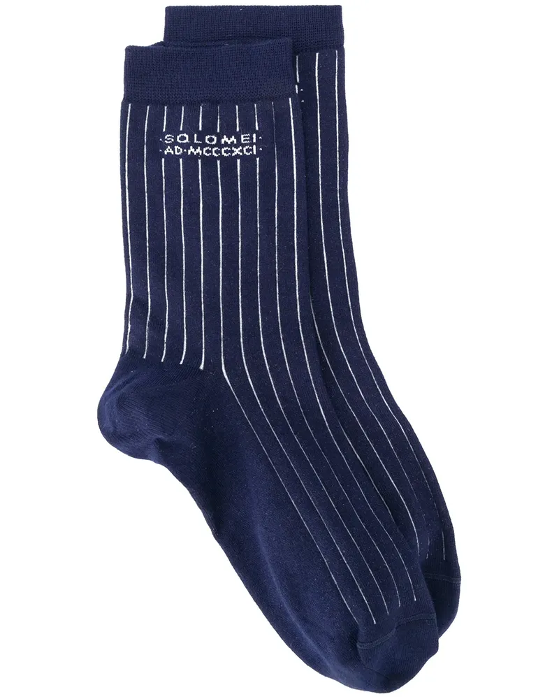 Brunello Cucinelli Gestreifte Socken mit Logo - Blau Blau