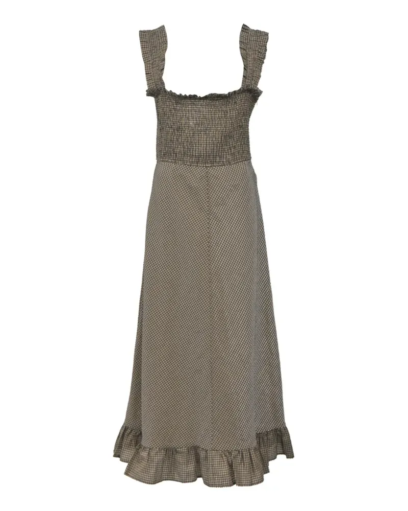 Ganni ruffled smocked midi dress - Braun Braun