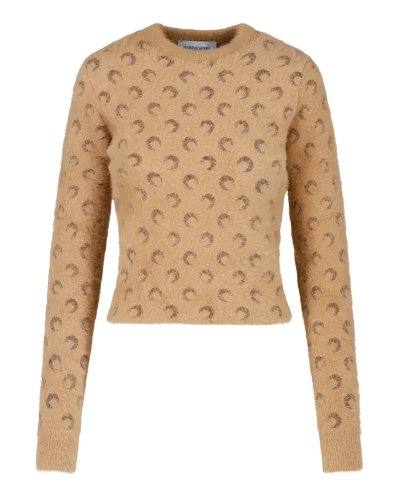Marine Serre fluffy Moon jacquard knit crew-neck sweater - Nude Nude