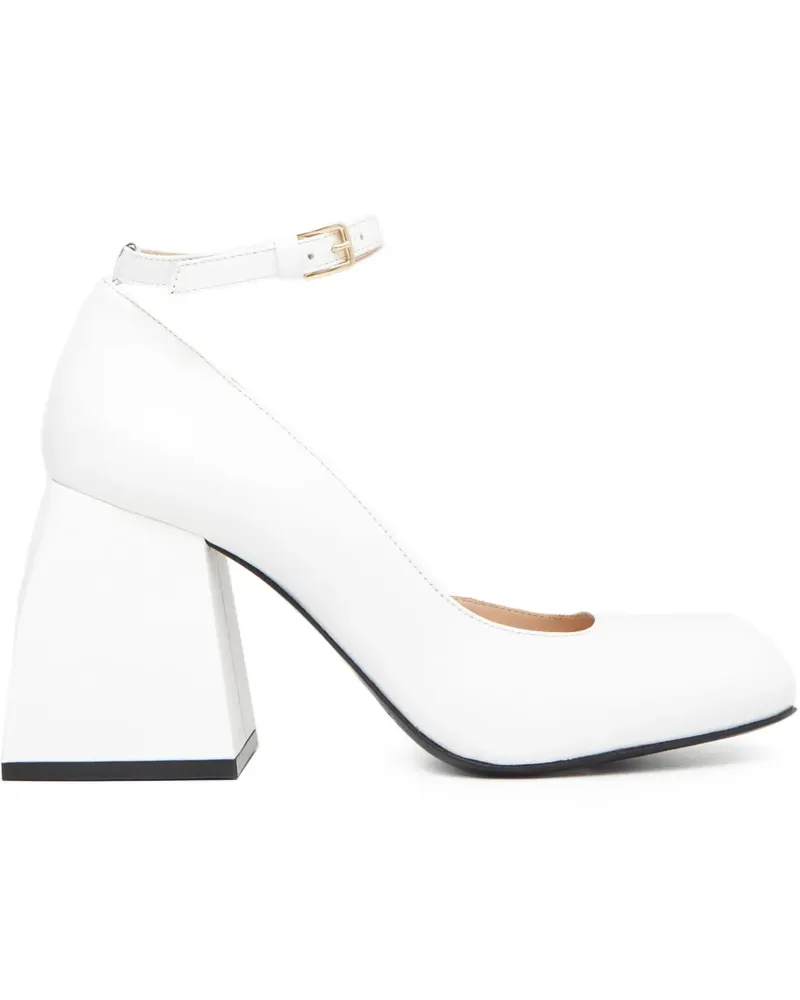 NODALETO Eckige Bulla Pia Pumps mit Knöchelriemen 85mm - Weiß Weiß
