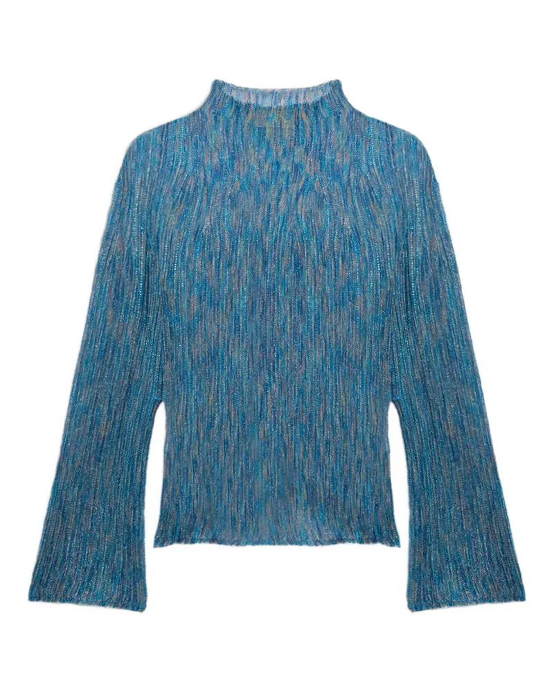 Momoni Geripptes Miraflores Top mit ausgestellten Ärmeln - Blau Blau