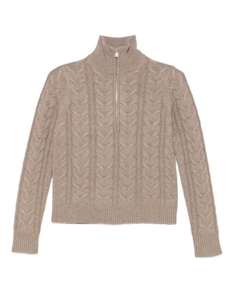 Max Mara Pullover mit Zopfmuster und Viertelreißverschluss - Nude Nude
