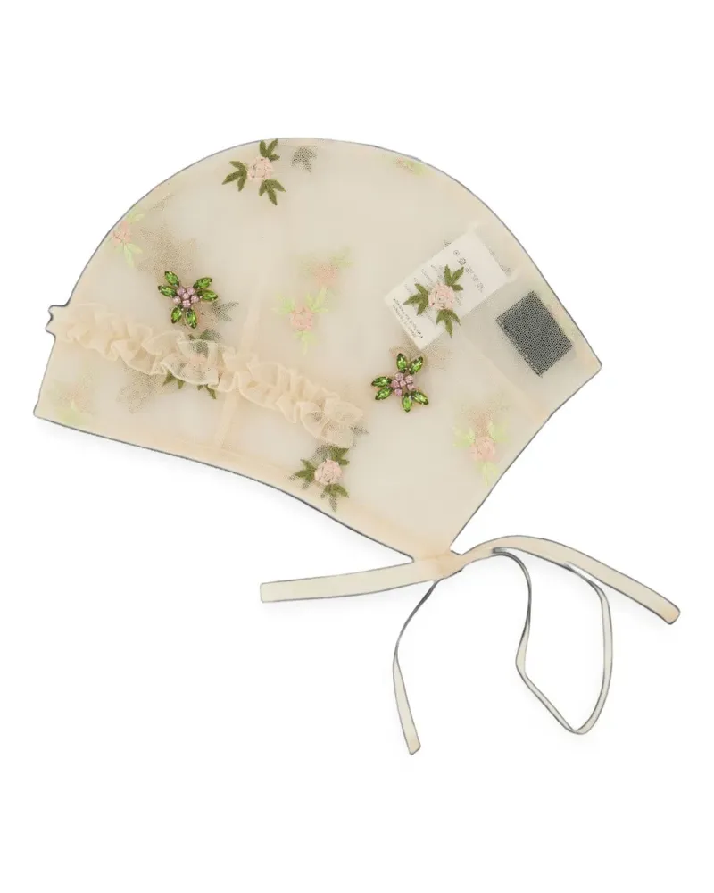 Simone Rocha frill-trimmed embroidered beanie hat - Nude Nude