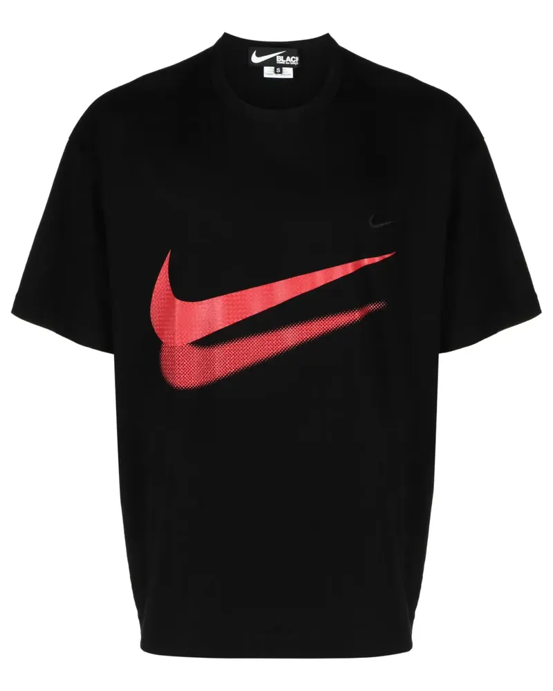 Comme des Garçons T-Shirt mit Swoosh-Print - Schwarz Schwarz