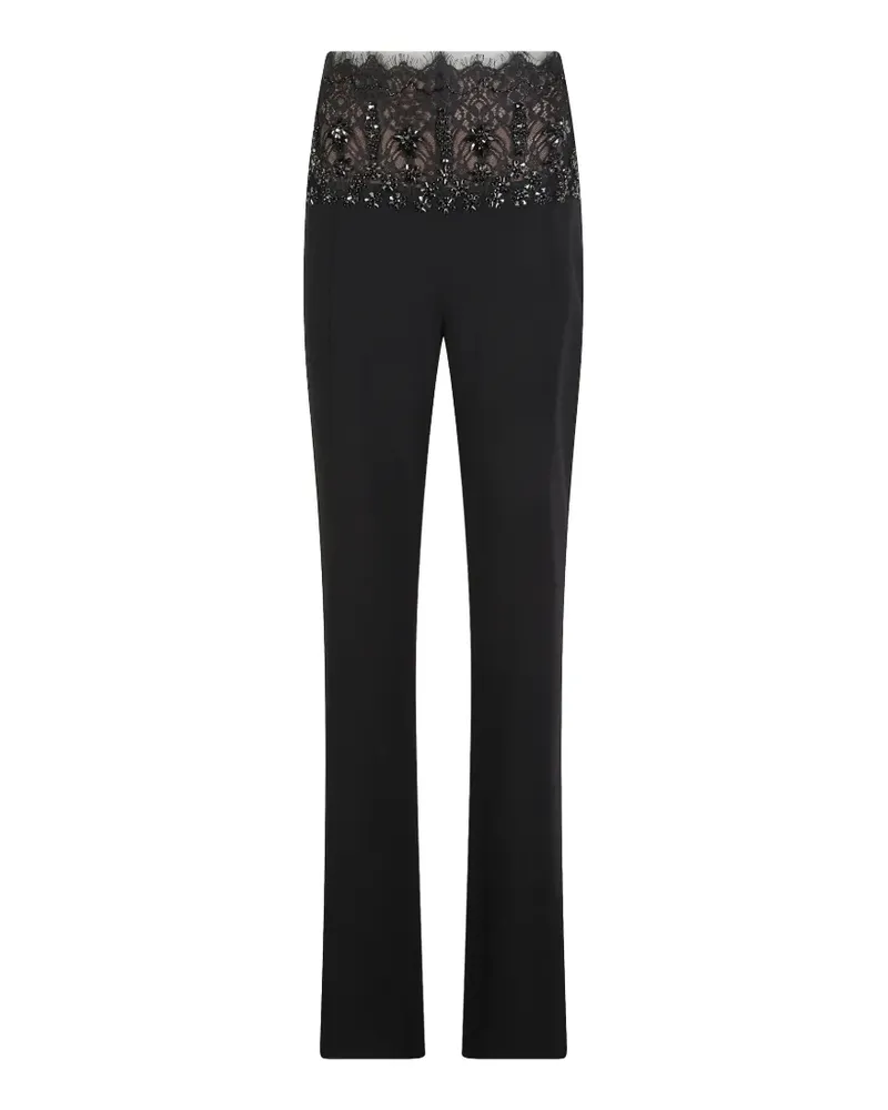 COSTARELLOS Hose mit Spitzeneinsatz und Perlen - Schwarz Schwarz