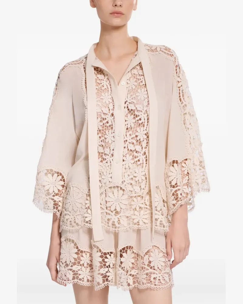 Elie Saab Seidenbluse mit Makramee - Nude Nude