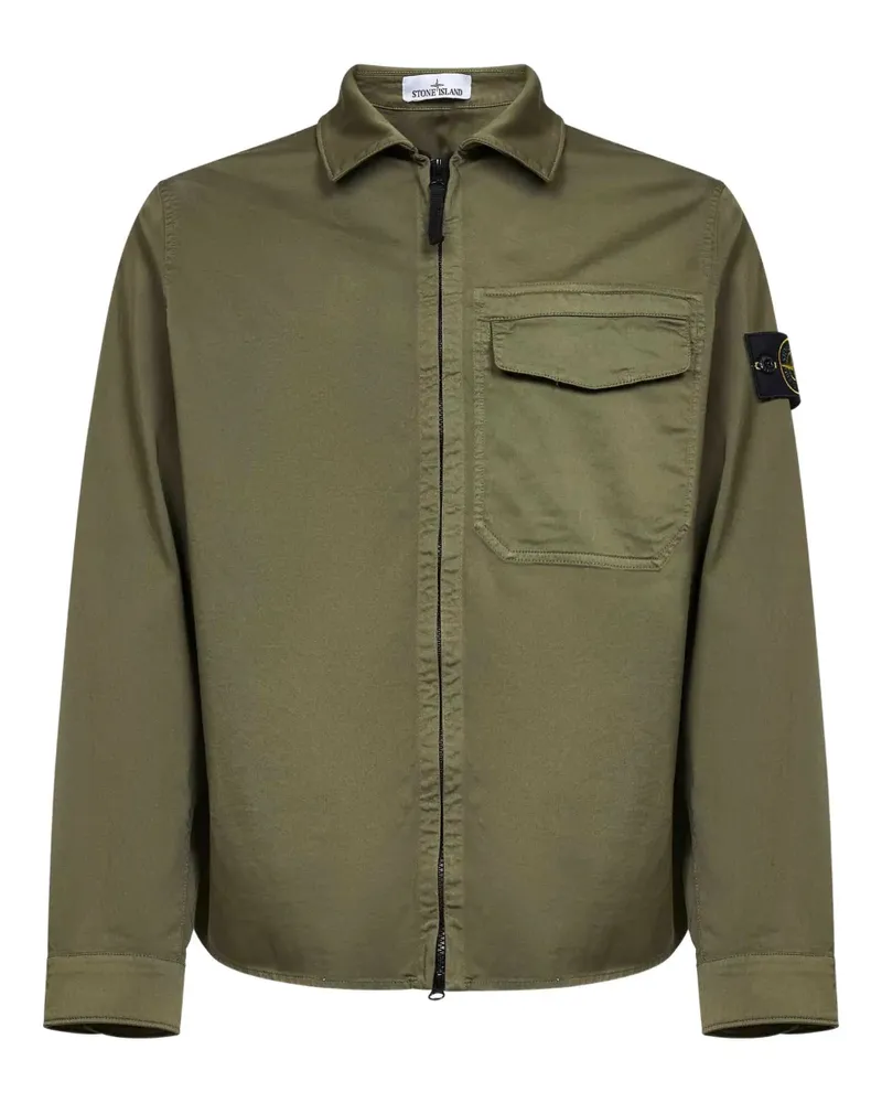 Stone Island Reißverschluss-Hemd mit Logo - Grün Grün
