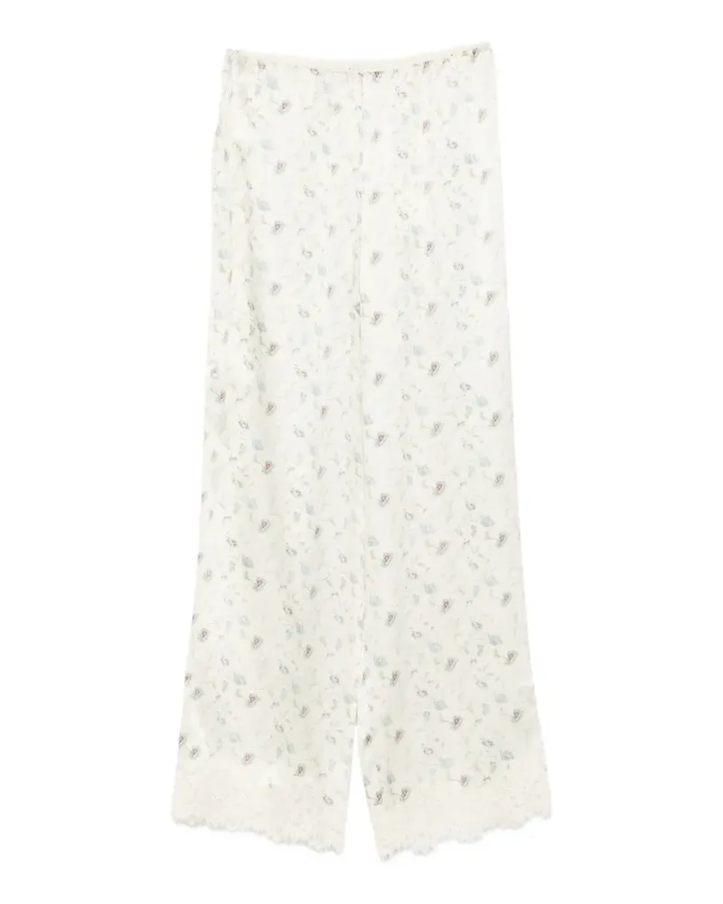 DÔEN Felise floral-print lace-trim trousers - Nude Nude