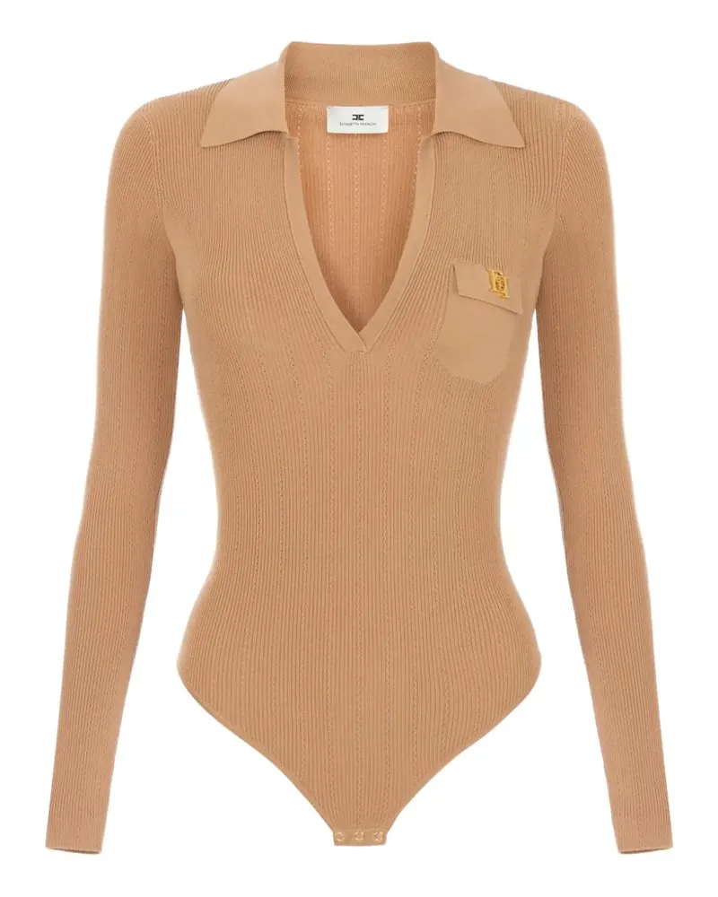 Elisabetta Franchi knit bodysuit with openwork embroideries - Nude Nude