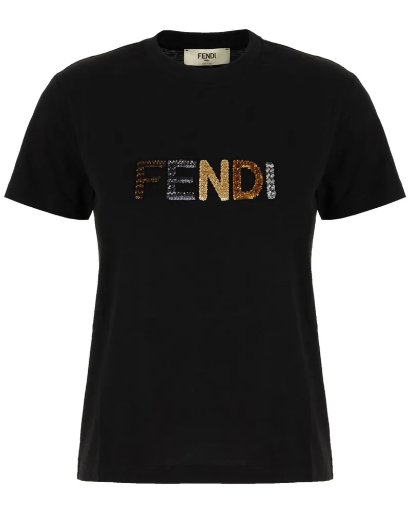 Fendi T-Shirt mit Pailletten-Logo - Schwarz Schwarz