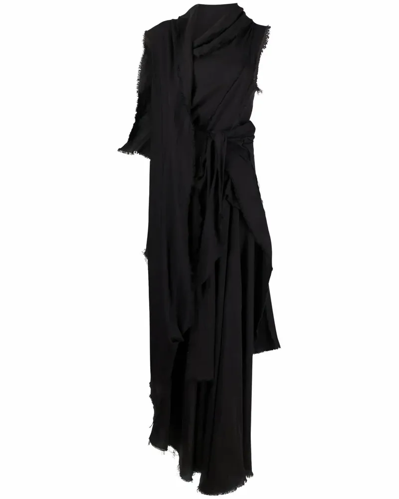 Yohji Yamamoto Asymmetrisches Maxikleid mit Drapierung - Schwarz Schwarz