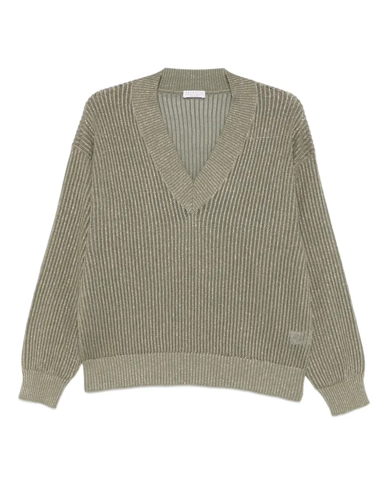 Brunello Cucinelli V-neck ribbed-knit sweater - Grün Grün