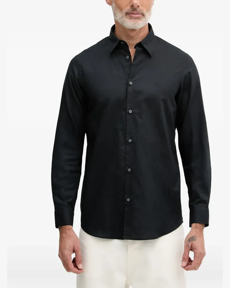 Armani Exchange logo-embroidered long-sleeve shirt - Schwarz Schwarz