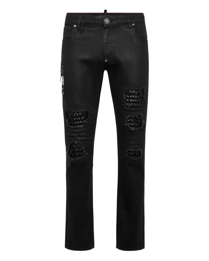 Philipp Plein Slim-Fit-Jeans im Distressed-Look - Schwarz Schwarz