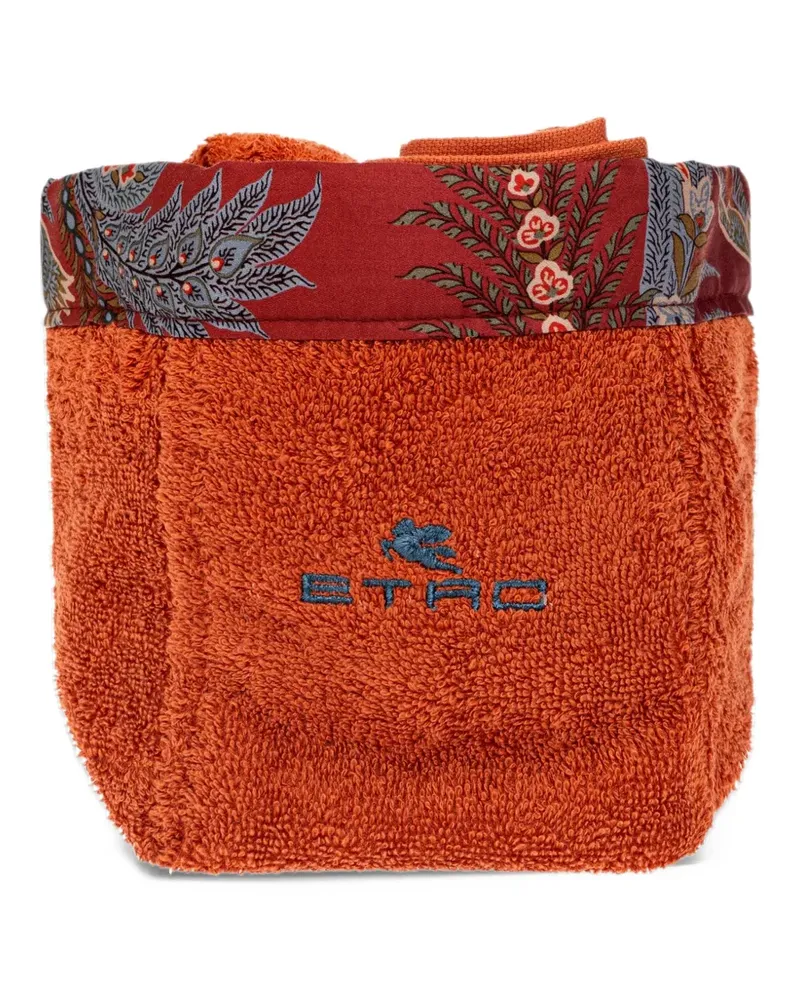 Etro logo-embroidered paisley-trim towel set (set of five) - Orange Orange