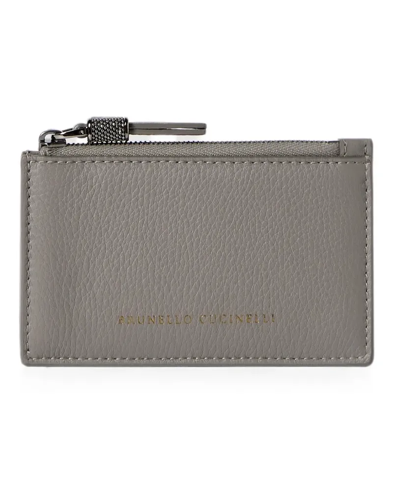 Brunello Cucinelli grained calfskin card case with shiny zipper pull - Grau Grau