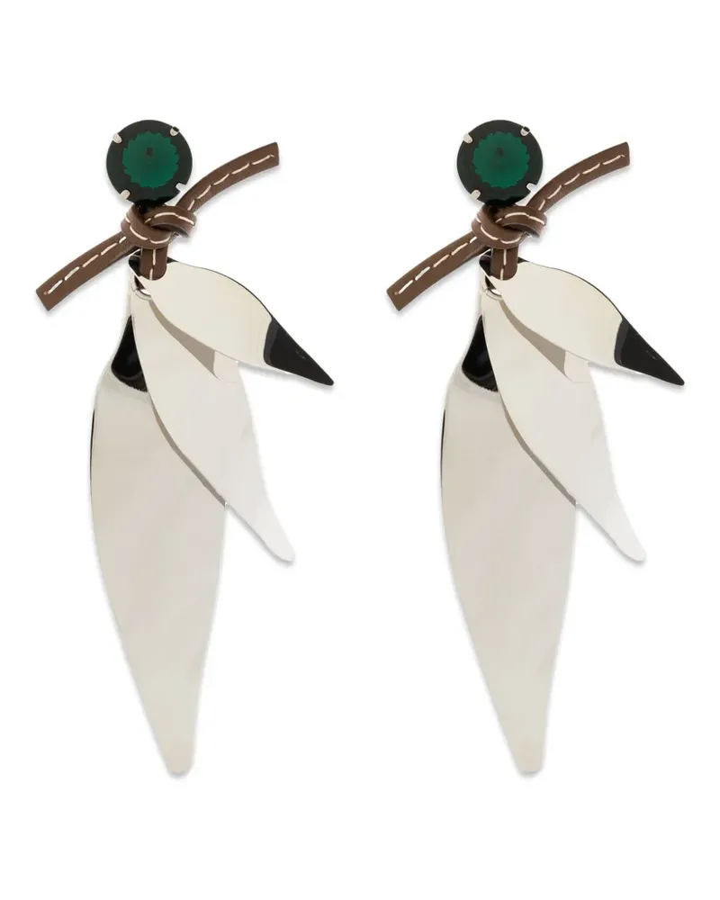Marni crystal-embellished leaf-pendant earrings - Silber Silber