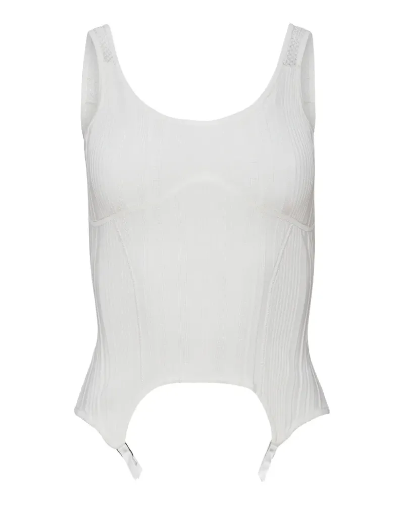 Fleur Du Mal Geripptes Strumpfhalter-Tanktop - Weiß Weiß