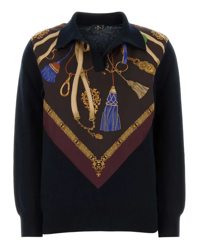 Etro wool and cashmere sweater with zip and silk insert - Blau Blau