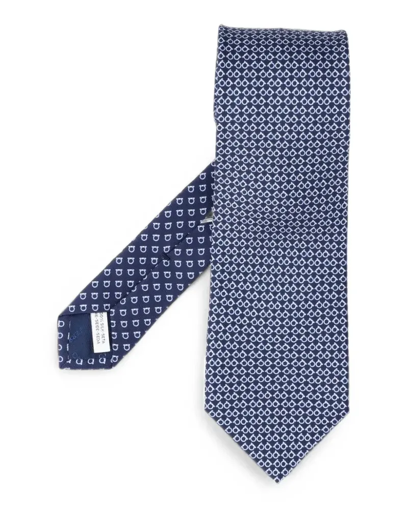 Ferragamo Gancini Seidenkrawatte mit quadratischem Print - Blau Blau
