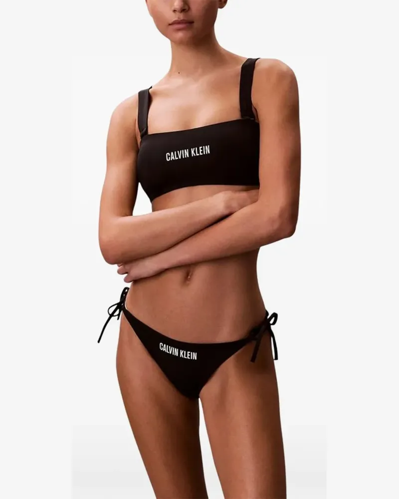 Calvin Klein logo-print side-tie bikini bottoms - Schwarz Schwarz