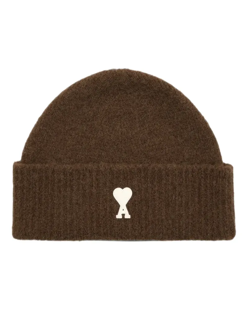 AMI Paris Brown alpaca beanie with Ami de Coeur - Braun Braun