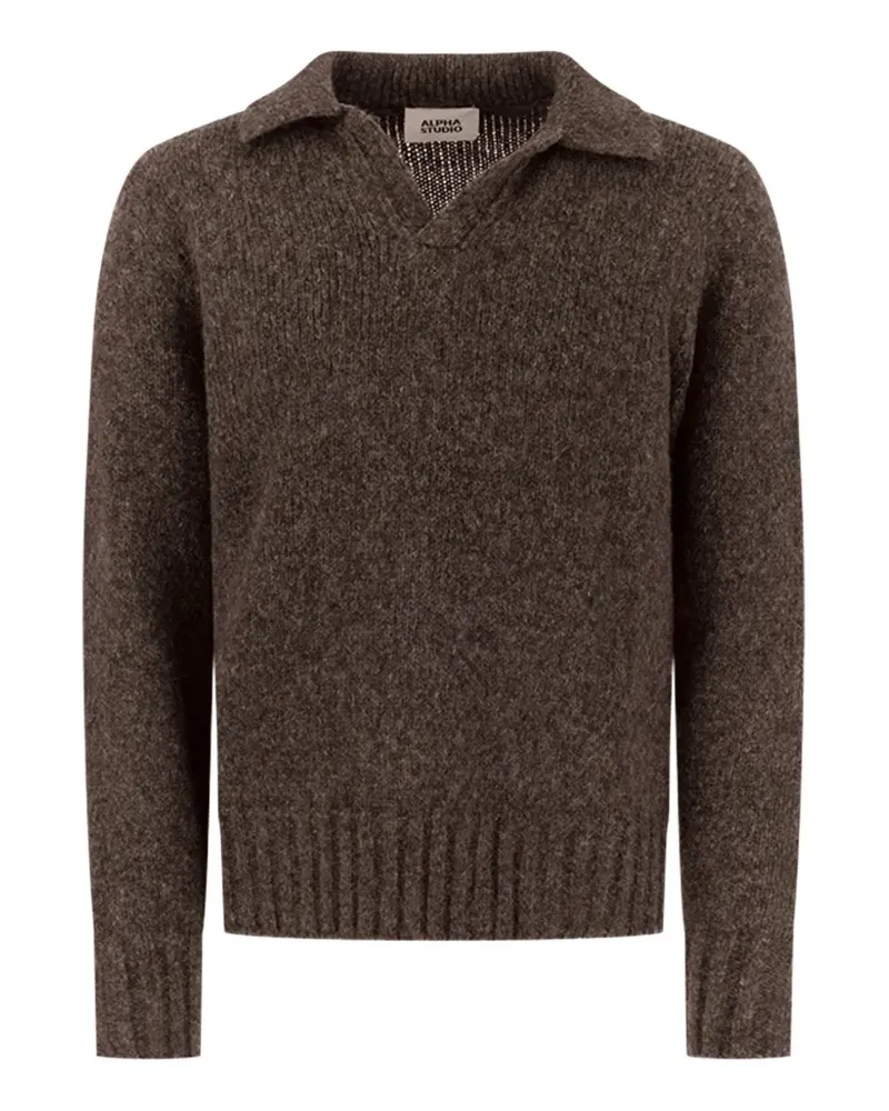 Alpha Studio spread-collar knitted sweater - Braun Braun