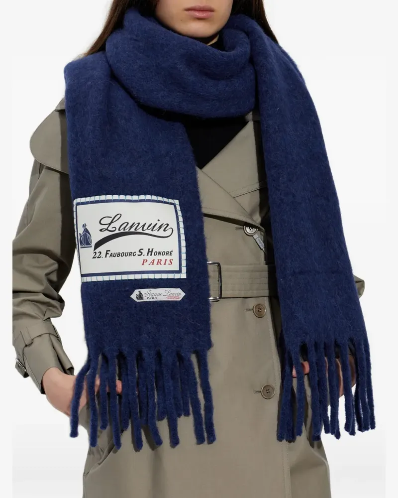 Lanvin logo-appliqué fringed scarf - Blau Blau