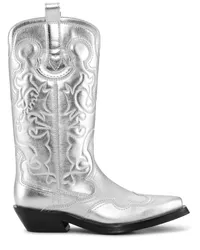 Ganni Cowboystiefel aus Leder 40mm Silber