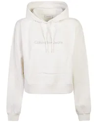 Calvin Klein logo-embroidered hoodie Weiß