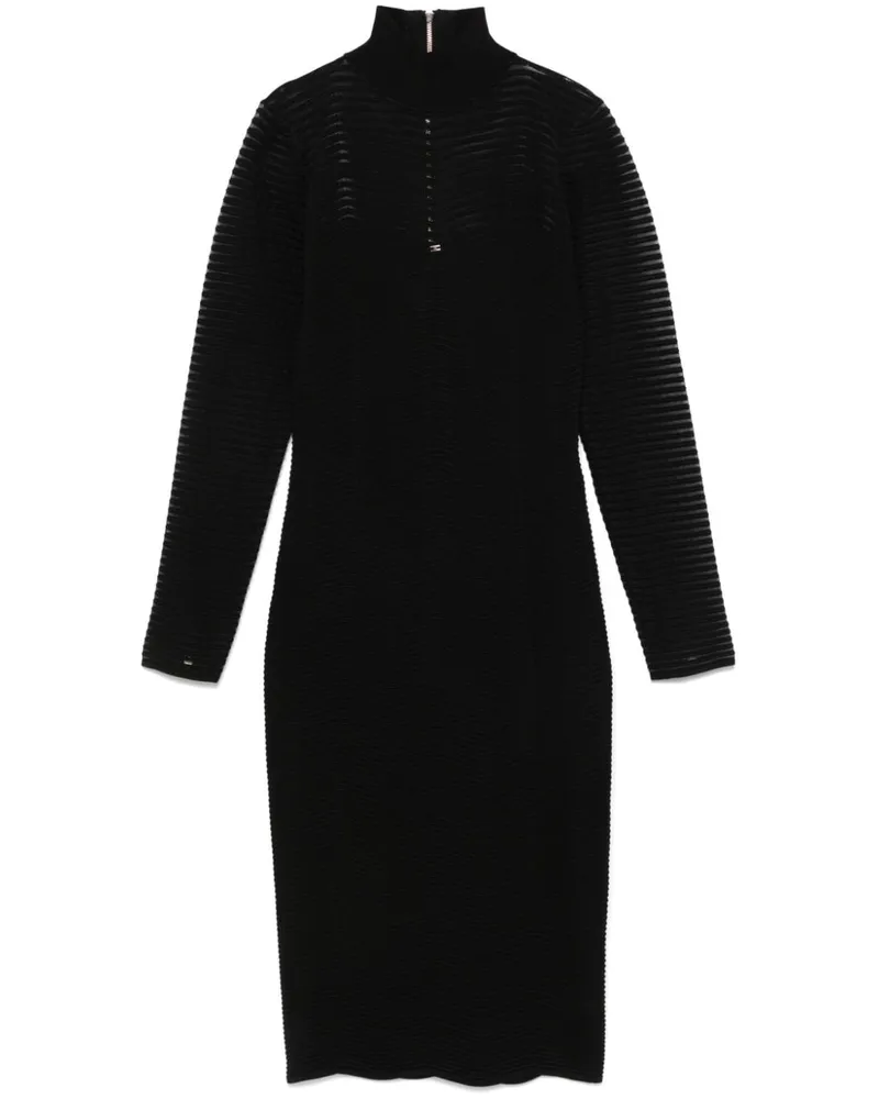 Elisabetta Franchi Midikleid mit Fischgrätenmuster - Schwarz Schwarz