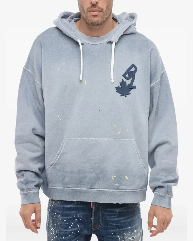 Dsquared2 paint-splatter logo-patch hoodie - Blau Blau