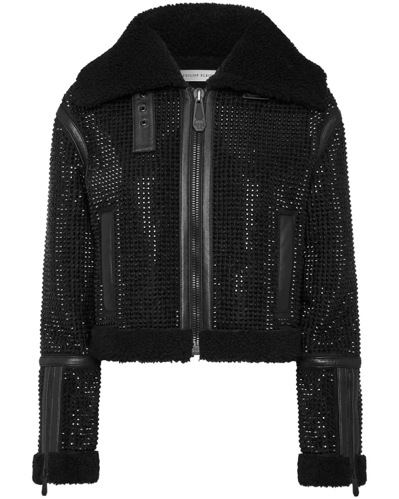 Philipp Plein Jacke aus Shearling mit Kristallen - Schwarz Schwarz