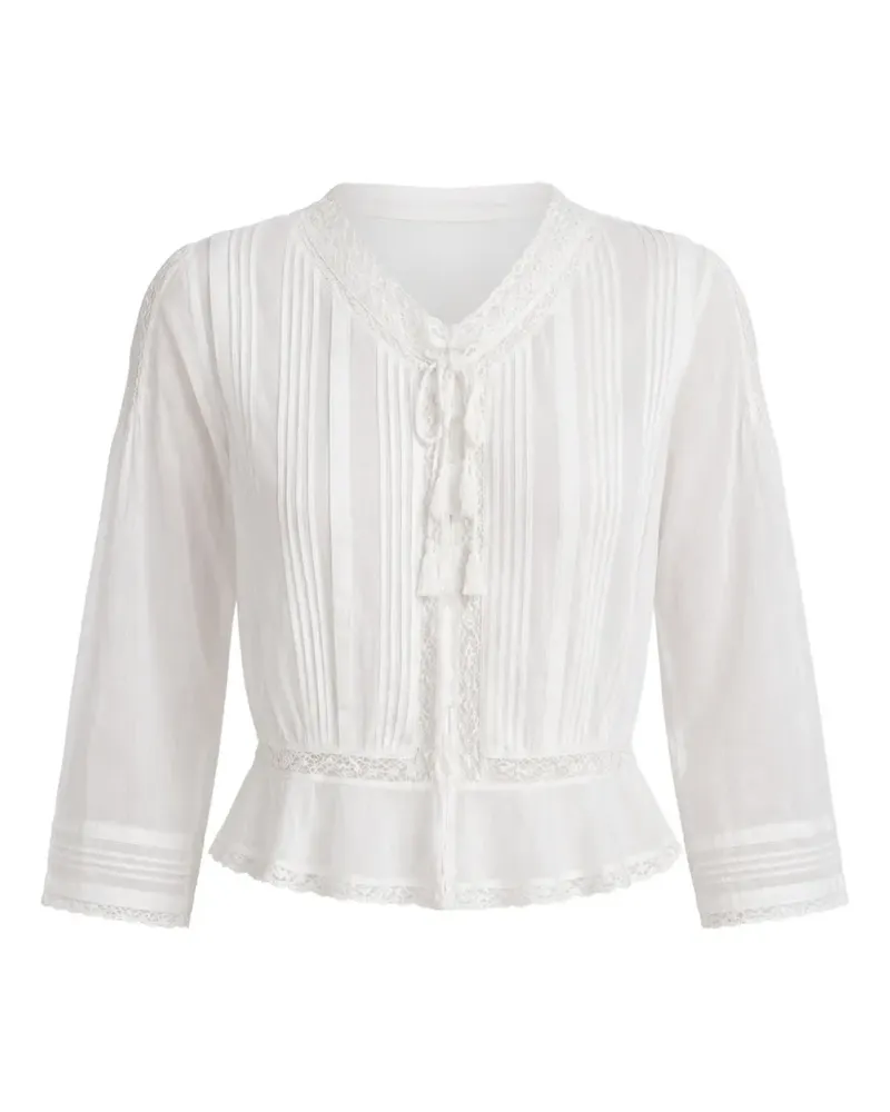 DÔEN Hillock lace-trim pin-tuck blouse - Weiß Weiß