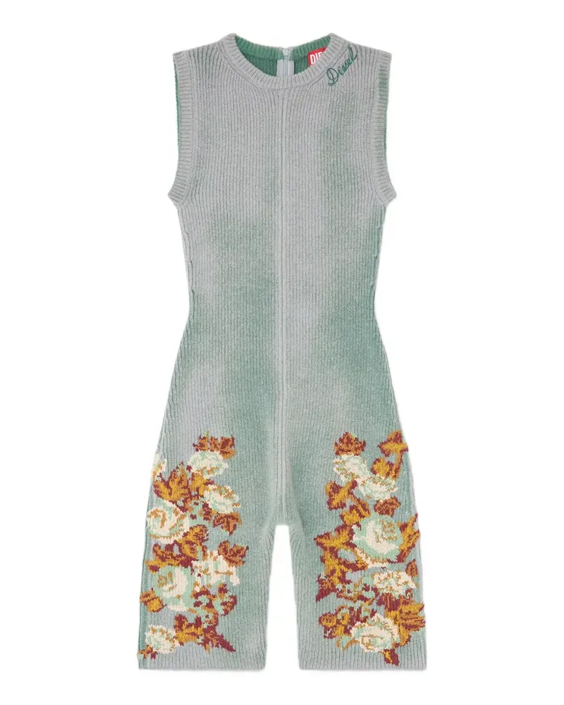 Diesel floral-jacquard ribbed playsuit - Blau Blau