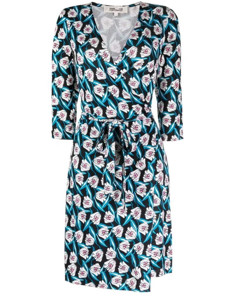 Diane von Furstenberg Minikleid aus Seide mit Blumen-Print - Blau Blau
