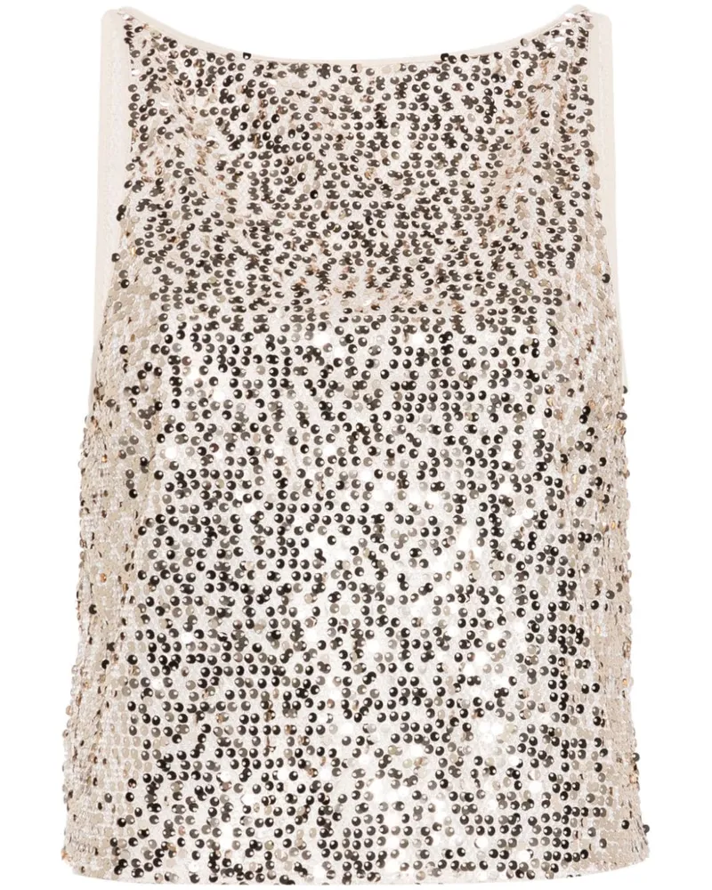 ROTATE Birger Christensen Mesh-Tanktop mit Pailletten Nude