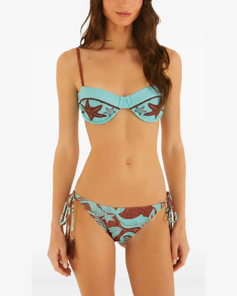 FARM Rio graphic-print tie-side bikini bottoms - Blau Blau
