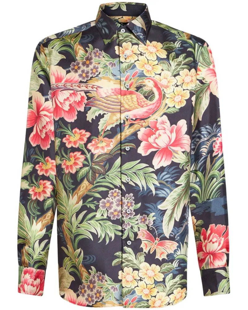 Etro Seidenhemd mit Blumen-Print - Schwarz Schwarz