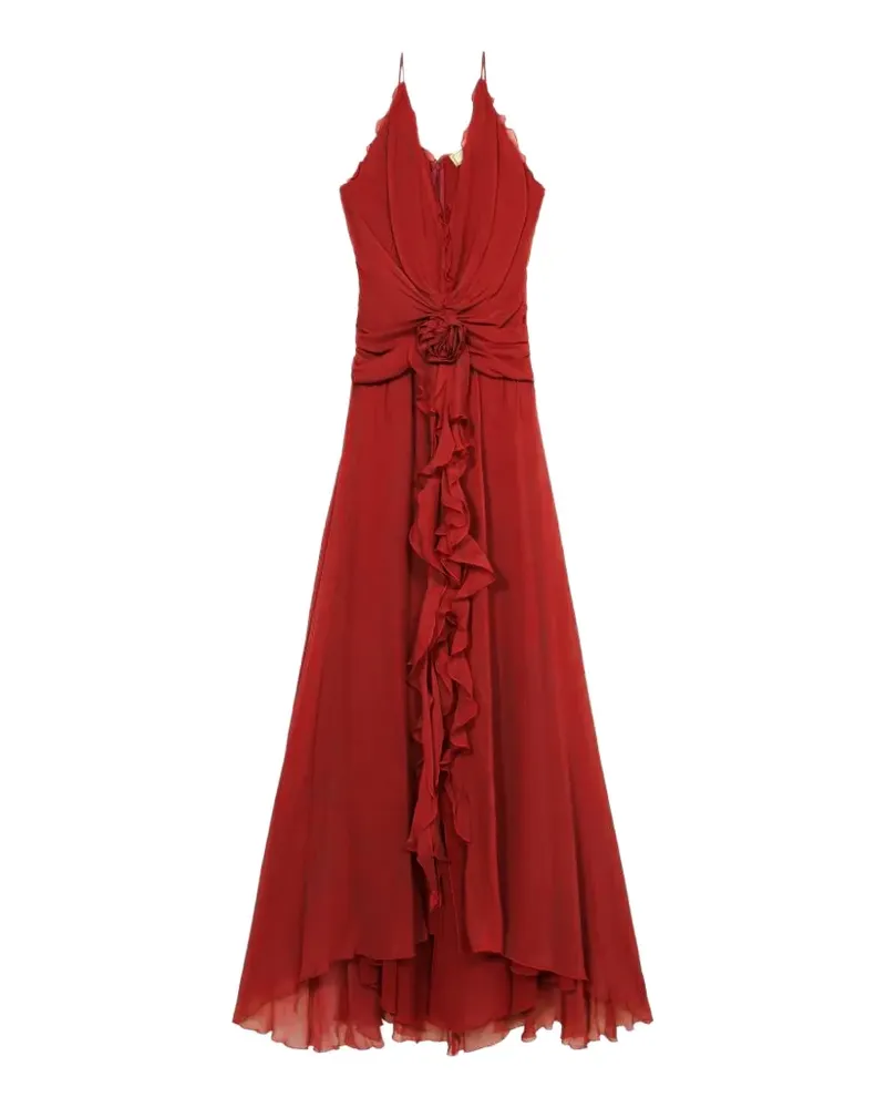 Blumarine Gerüschtes Maxikleid mit Rosette - Rot Rot