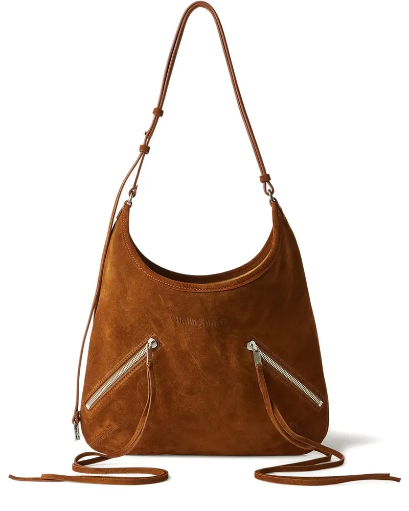 Palm Angels Maxi zip-up suede shoulder bag - Braun Braun