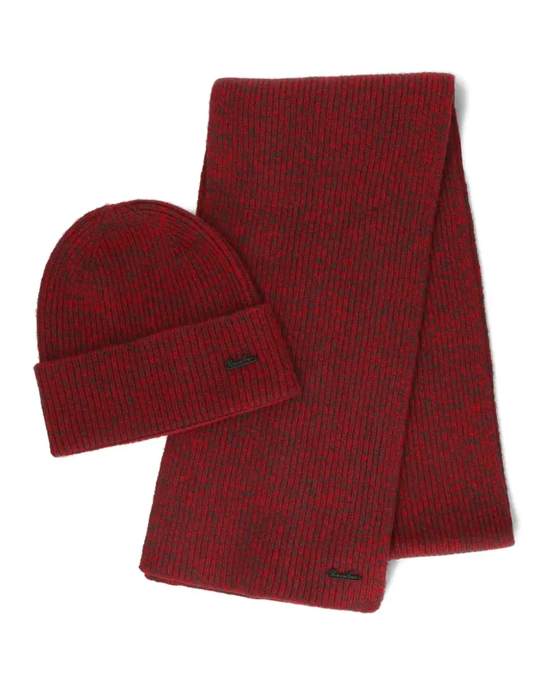 Borsalino Gerippte Beanie mit Logo-Schild - Rot Rot