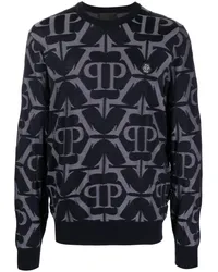 Philipp Plein Chrome Sweatshirt mit Intarsienmuster Blau