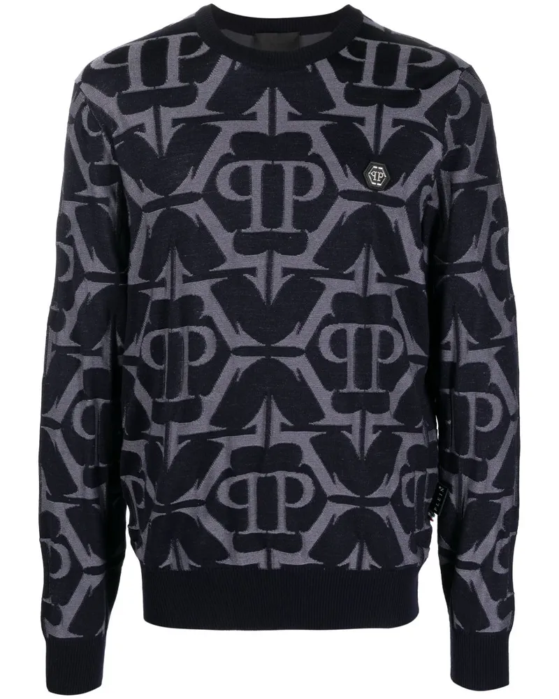 Philipp Plein Chrome Sweatshirt mit Intarsienmuster - Blau Blau