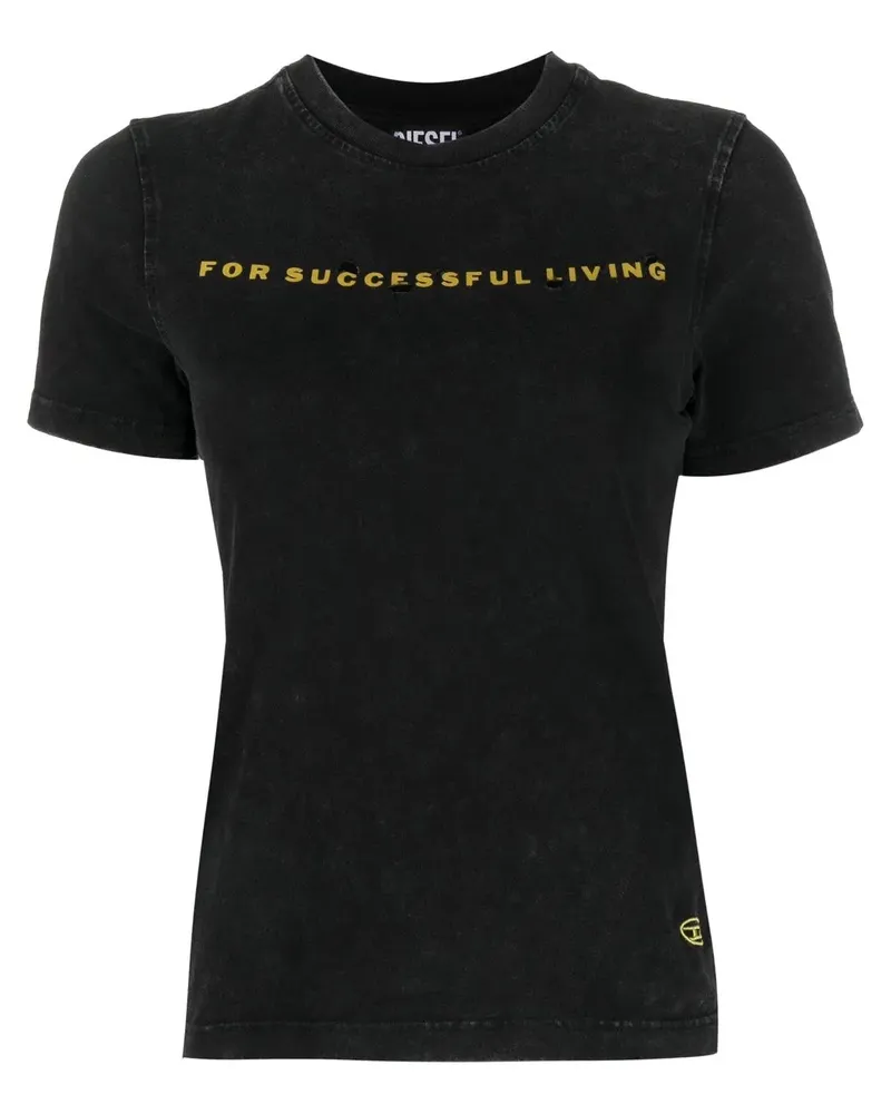Diesel T-Shirt mit Distressed-Finish - Schwarz Schwarz