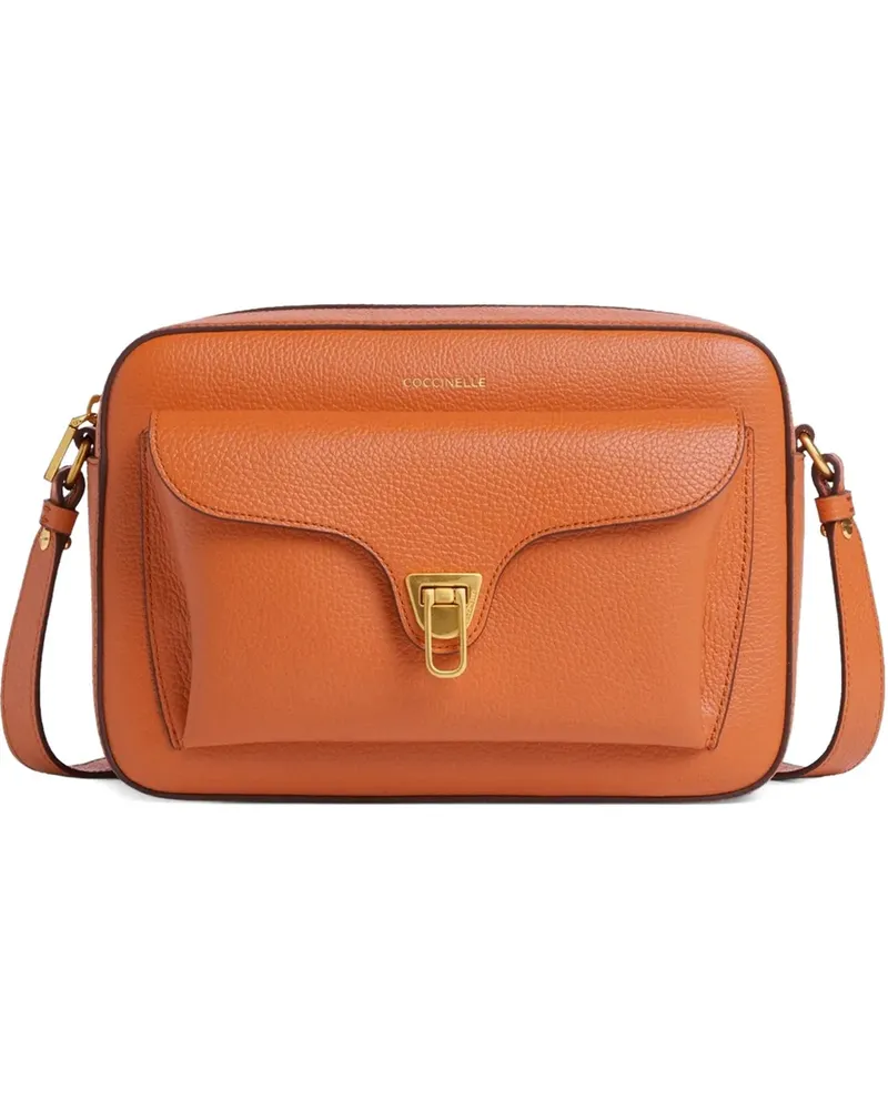 Coccinelle large Beat front-pocket leather shoulder bag - Orange Orange