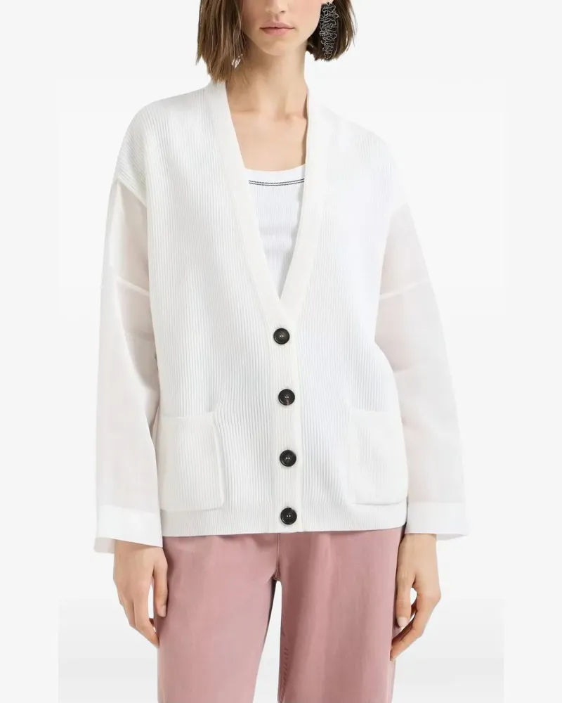 Brunello Cucinelli ribbed-knit sheer-sleeve cardigan - Weiß Weiß
